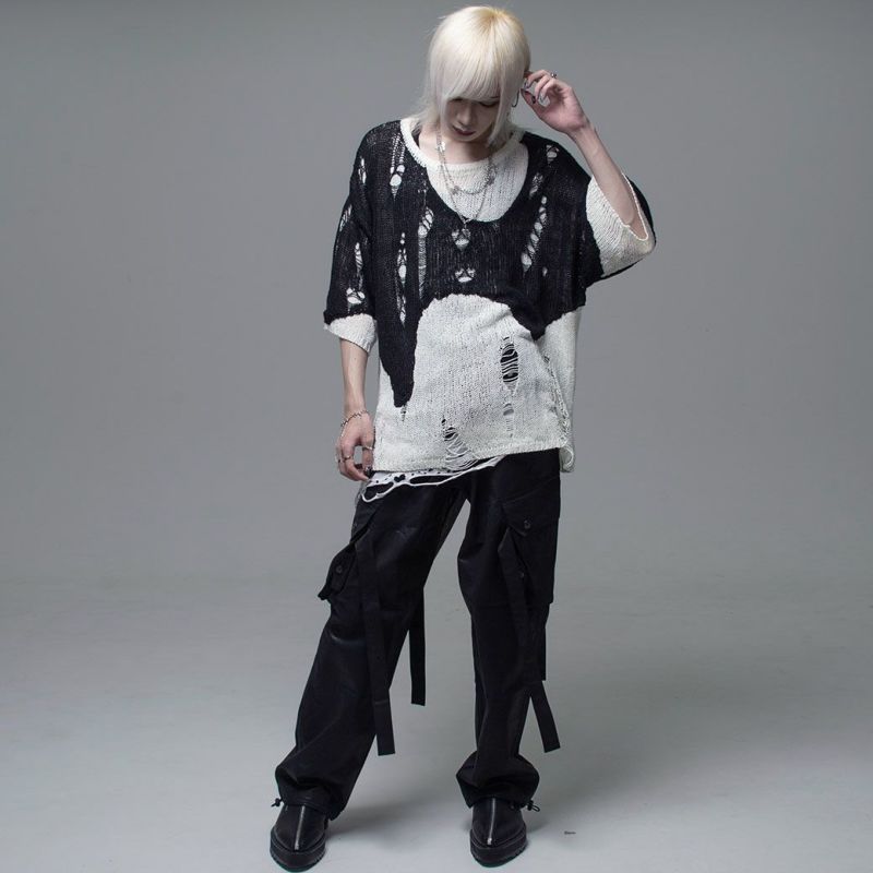 CIVARIZE【シヴァーライズ】クラッシュ加工レイヤードサマーニット/全2色