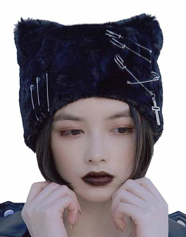 手編み 猫耳帽子 大きめ 突き合わさ