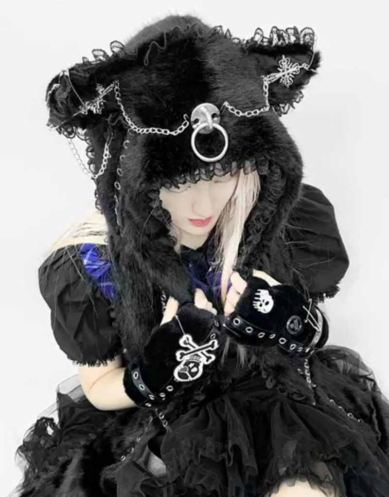 猫耳フード付きファーコスチューム 本日21:00- 「KISAI」 ネコ耳フードファー パーカーワンピ シルエット