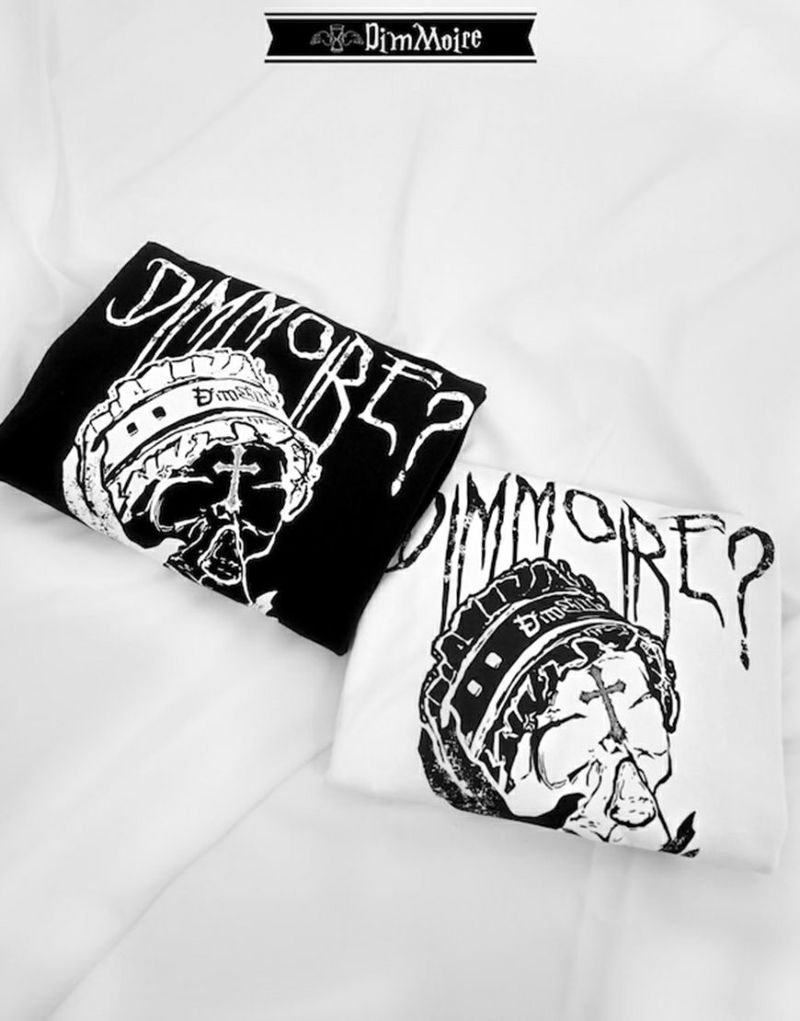 DimMoire【ディムモアール】Creepy Skull ロンT/White×Black