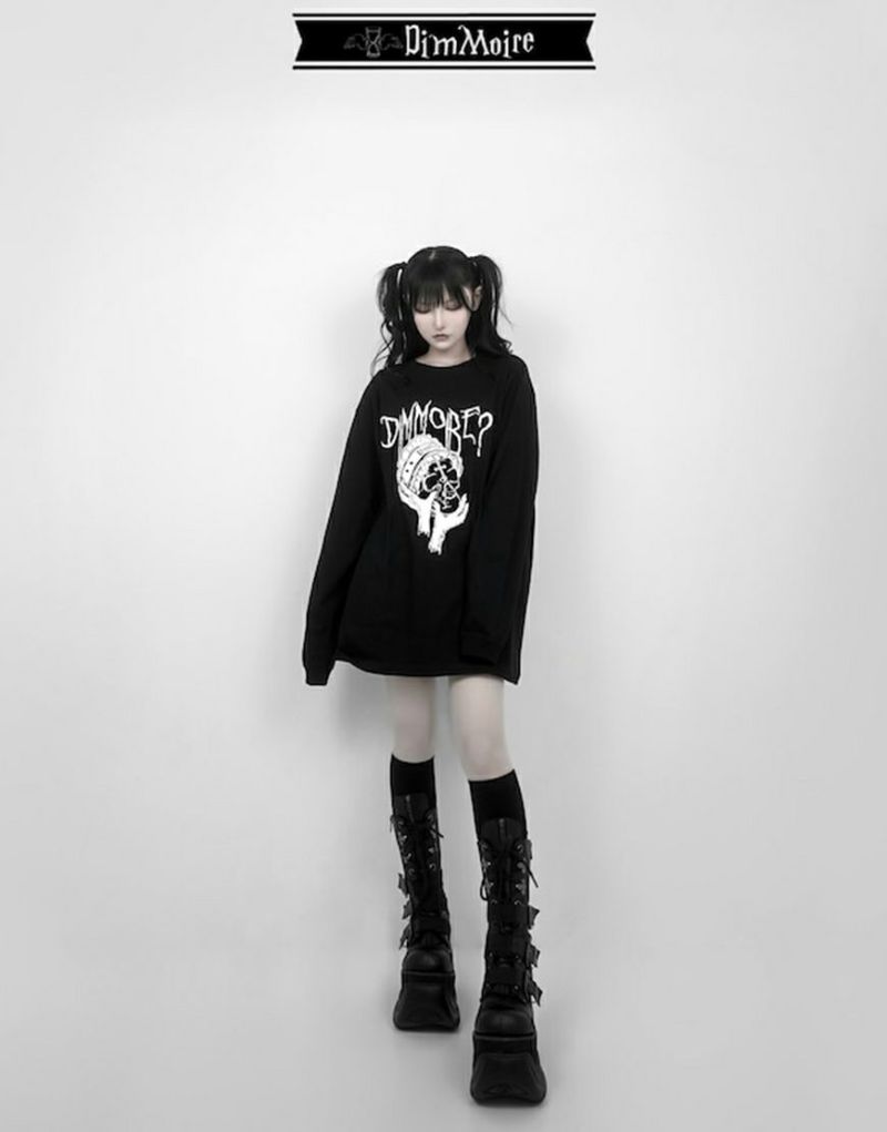 DimMoire【ディムモアール】Creepy Skull ロンT/Black