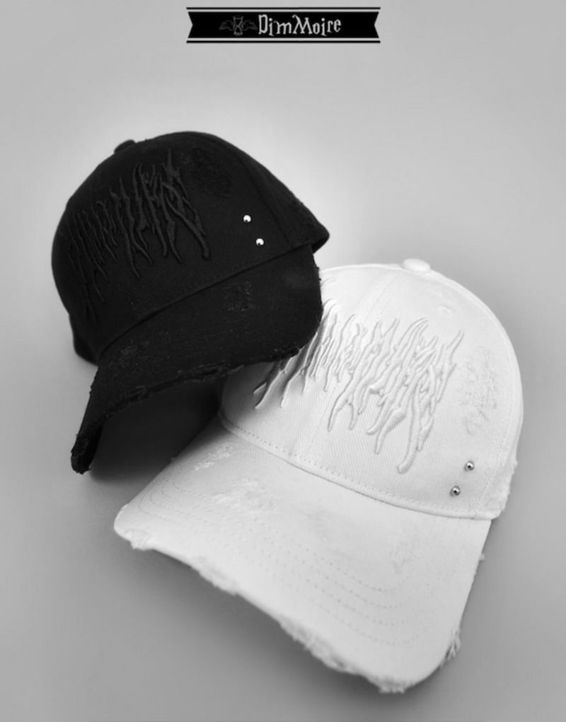 DimMoire【ディムモアール】ロゴ刺繍ダメージCAP/Black