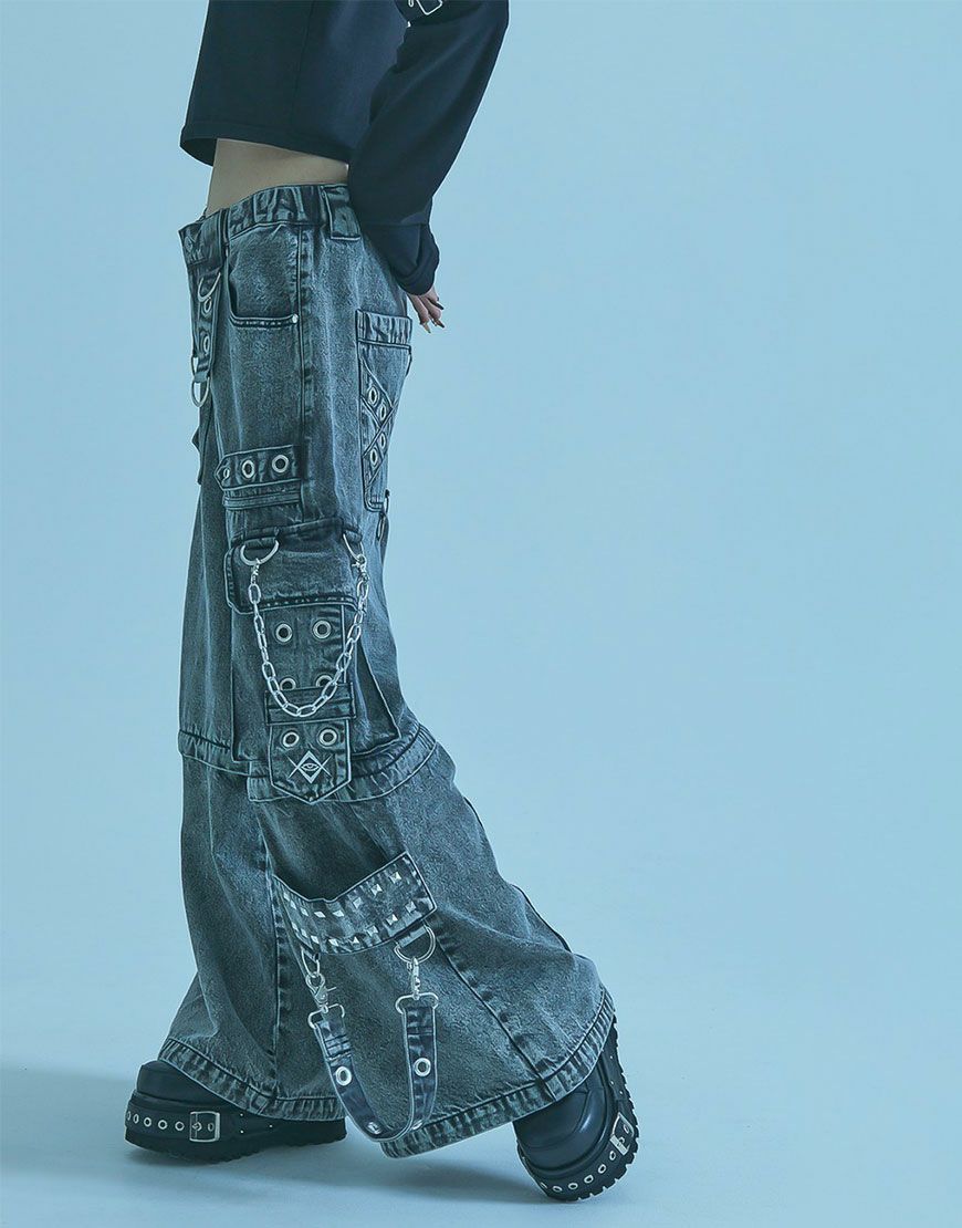 REFLEM【レフレム】2WAYボンテージワイドデニムカーゴパンツ/全2色 