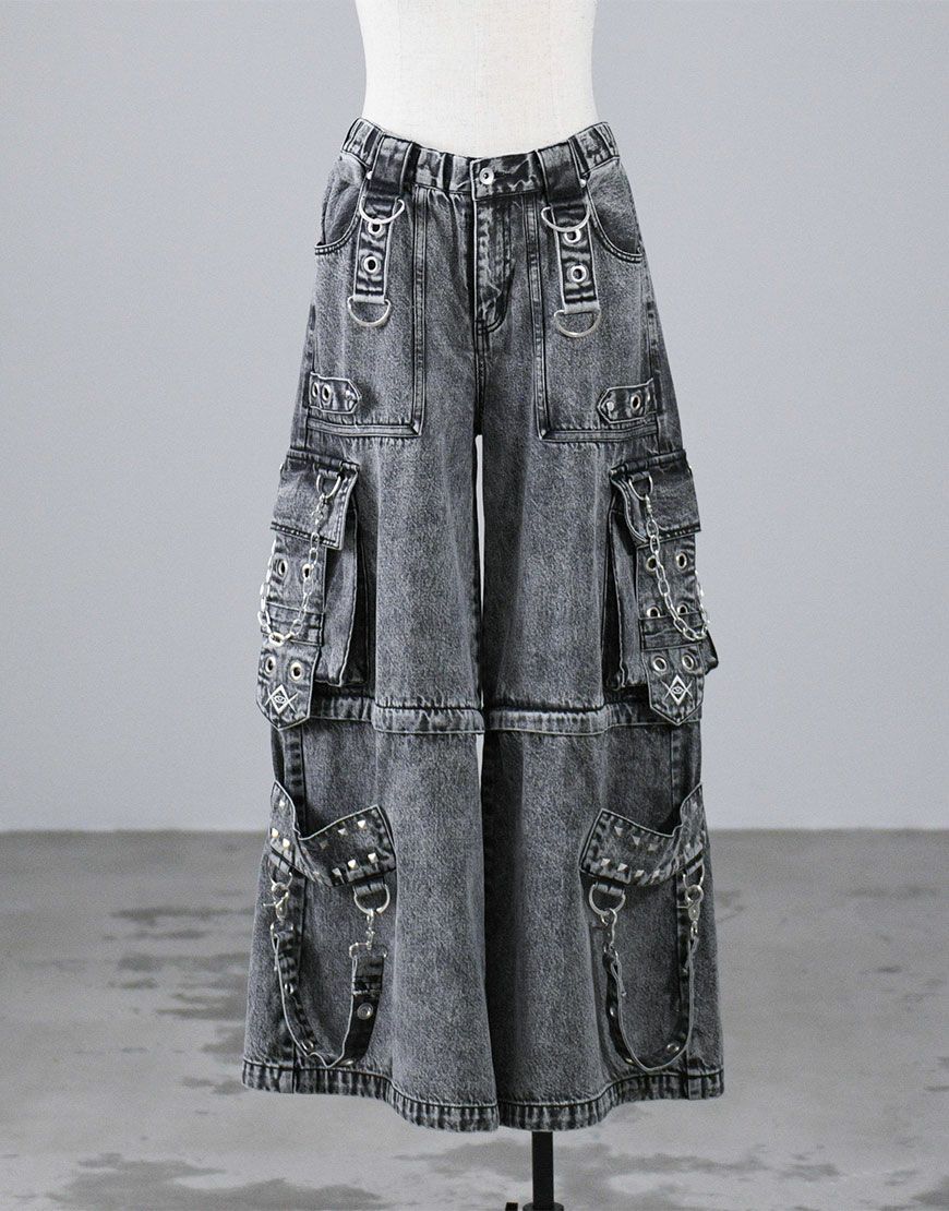 REFLEM【レフレム】2WAYボンテージワイドデニムカーゴパンツ/全2色 