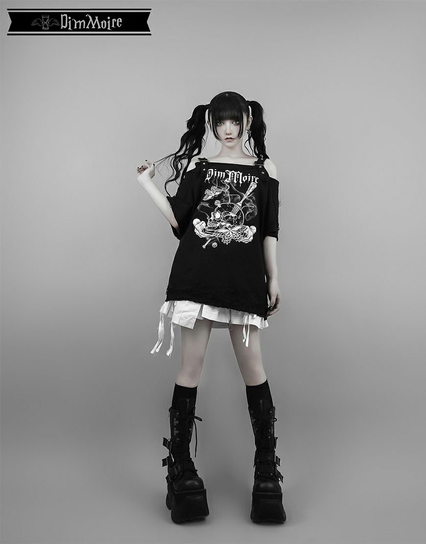 DimMoire【ディムモアール】Dig in SkullオフショルT/Black