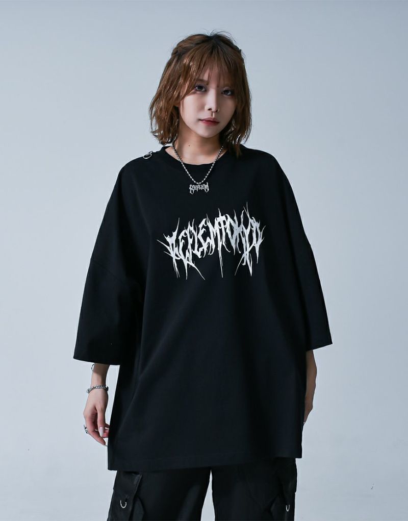 REFLEM【レフレム】ショルダーZIPメタルロゴプリント半袖Tシャツ/全3色