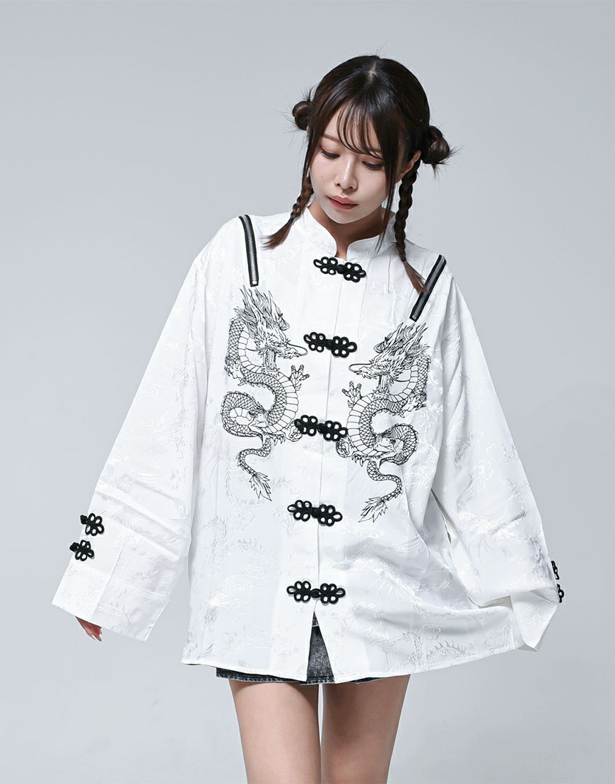 REFLEM【レフレム】ショルダーZIP総柄チャイナシャツ/全2色