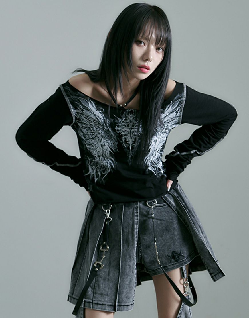 REFLEM【レフレム】オフショルダークロップド長袖Tシャツ/全2色