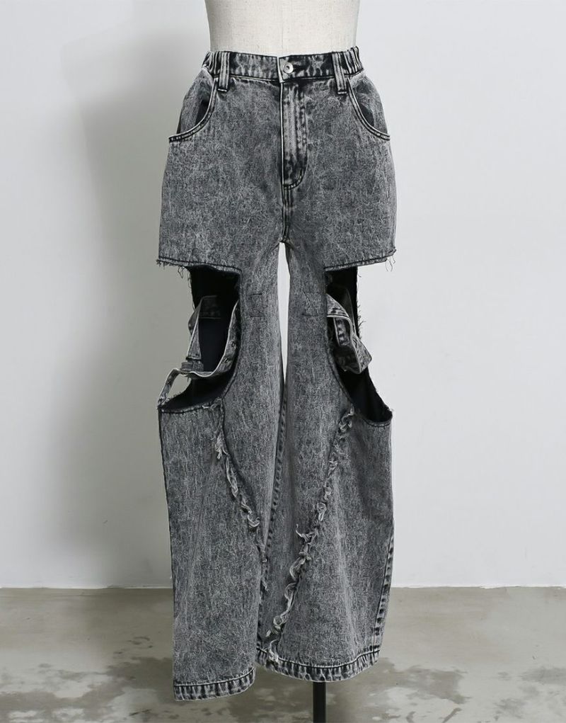 REFLEM【レフレム】カッティングダメージワイドデニムパンツ REFLEM【レフレム】カッティングダメージワイドデニムパンツ/全2色