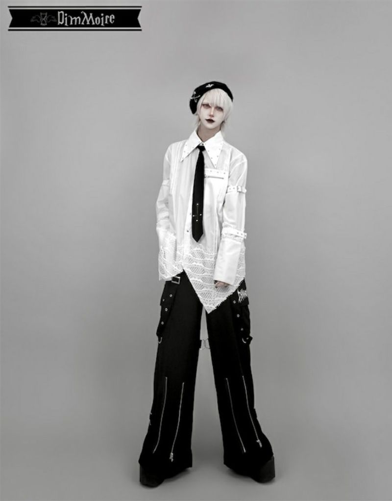 【美品】DimMoire Gothic学園ボンテージシャツ 白 DimMoire【ディムモアール】Gothic学園ブラウス/White×Black