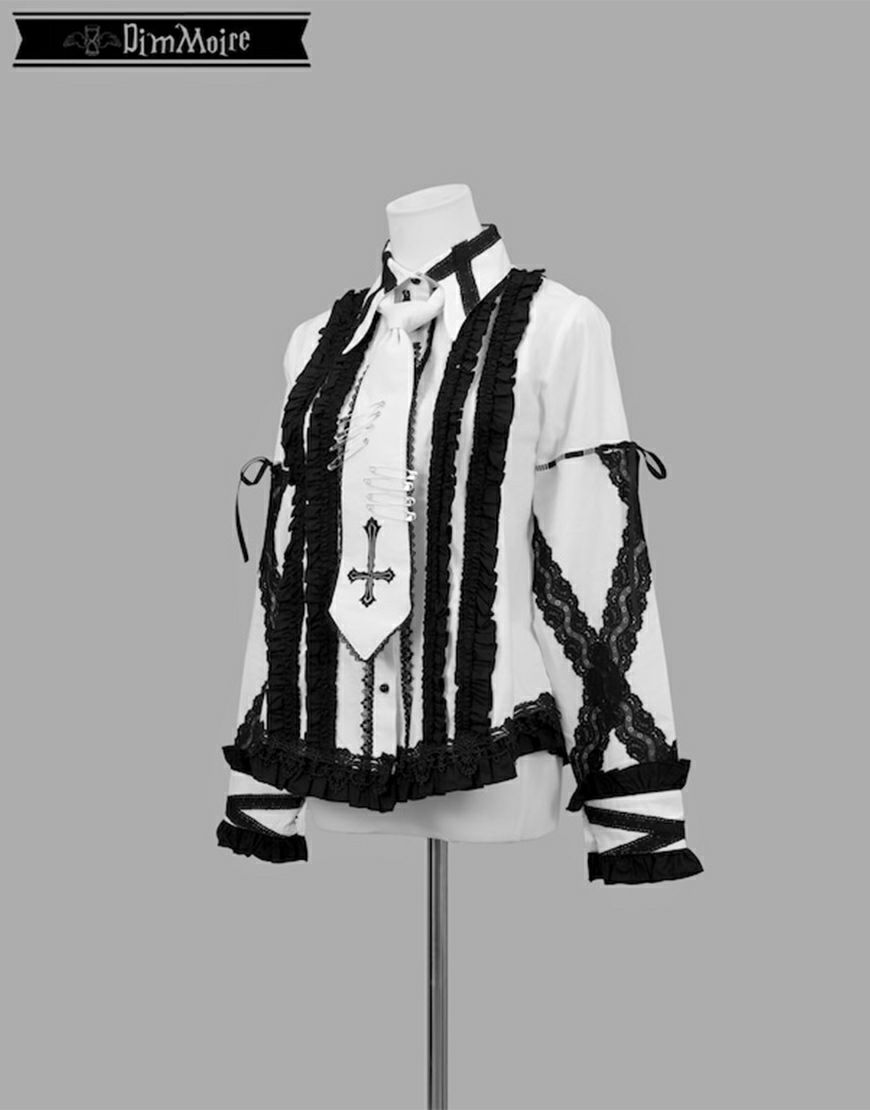DimMoire Gothic学園ブラウス【White&Black】 茶色い L