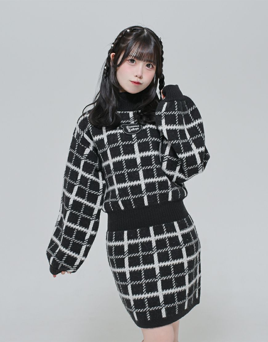 TRAVAS TOKYO【トラバストーキョー】チェック柄ダブルジャガードニット 