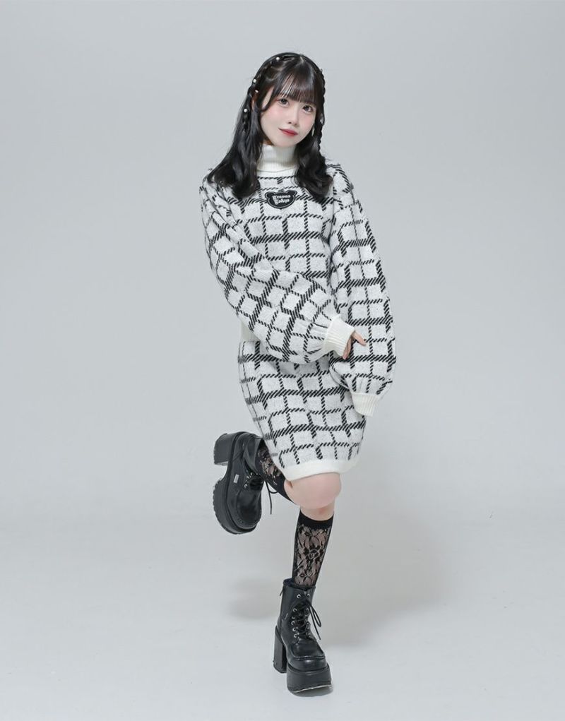 TRAVAS TOKYO チェック柄ダブルジャガードニットワンピース TRAVAS TOKYO【トラバストーキョー】チェック柄ダブルジャガード