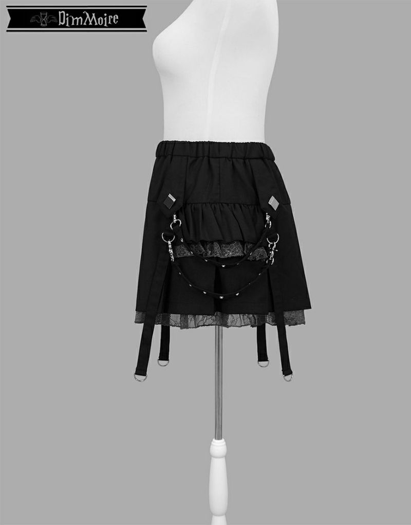 DimMoireサイドフリルミニスカート/Black×White(ストライプ) DimMoire【ディムモアール】サイドフリルミニスカート/Black