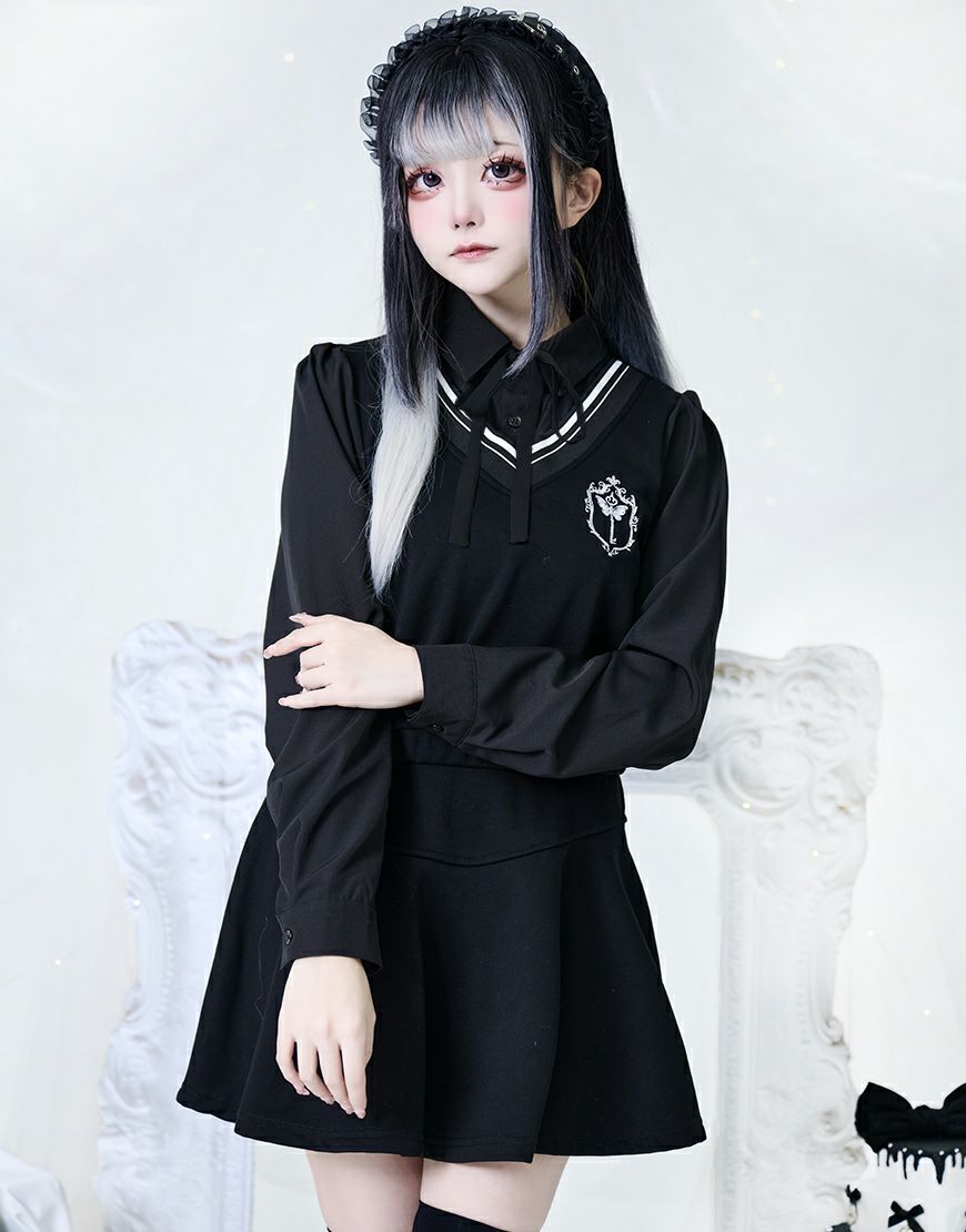 DimMoire フリルに埋もれて見る悪夢ドレス Black&White L 頼っ 