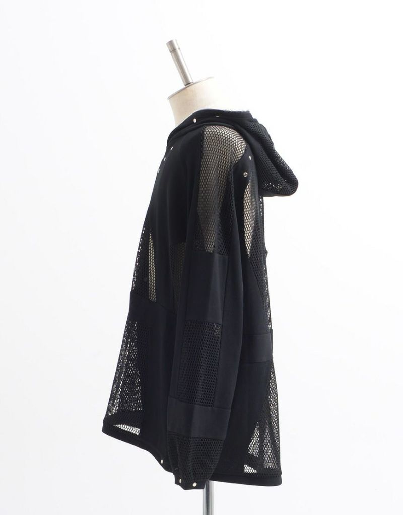 ililil【イルイルイル】Chainmailリブ切り替えメッシュパーカー