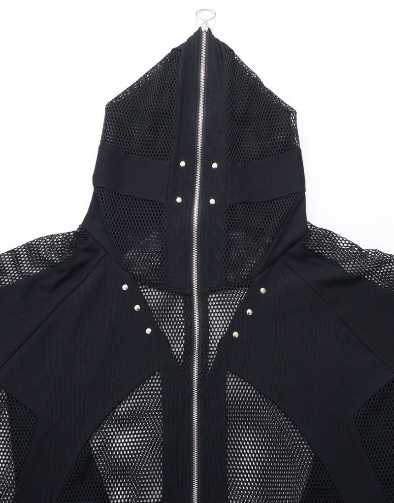 ililil【イルイルイル】Chainmailリブ切り替えメッシュパーカー