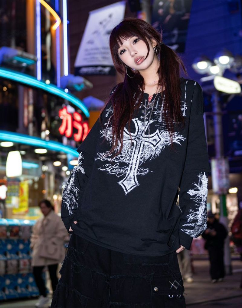 REFLEM 【レフレム】グランジレイヤードロンT ブラック REFLEM【レフレム】グランジレイヤードTシャツ/全2色