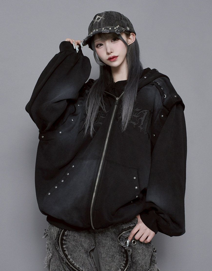 REFLEM【レフレム】クロスパッチ2WAY加工ジップアップパーカー/全2色