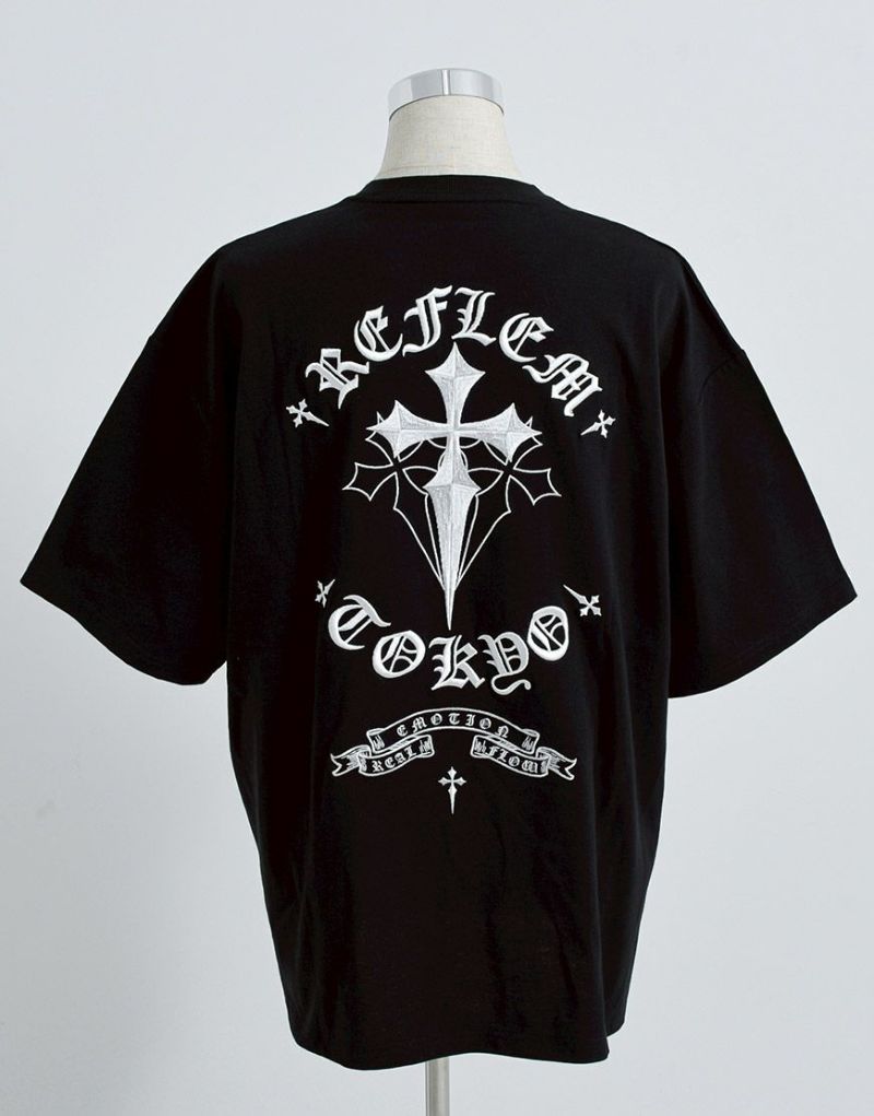 レフレム クロス刺繍半袖Tシャツ グレー REFLEM/レフレム』クロス刺繍Tシャツ/ハーフスリーブカットソー