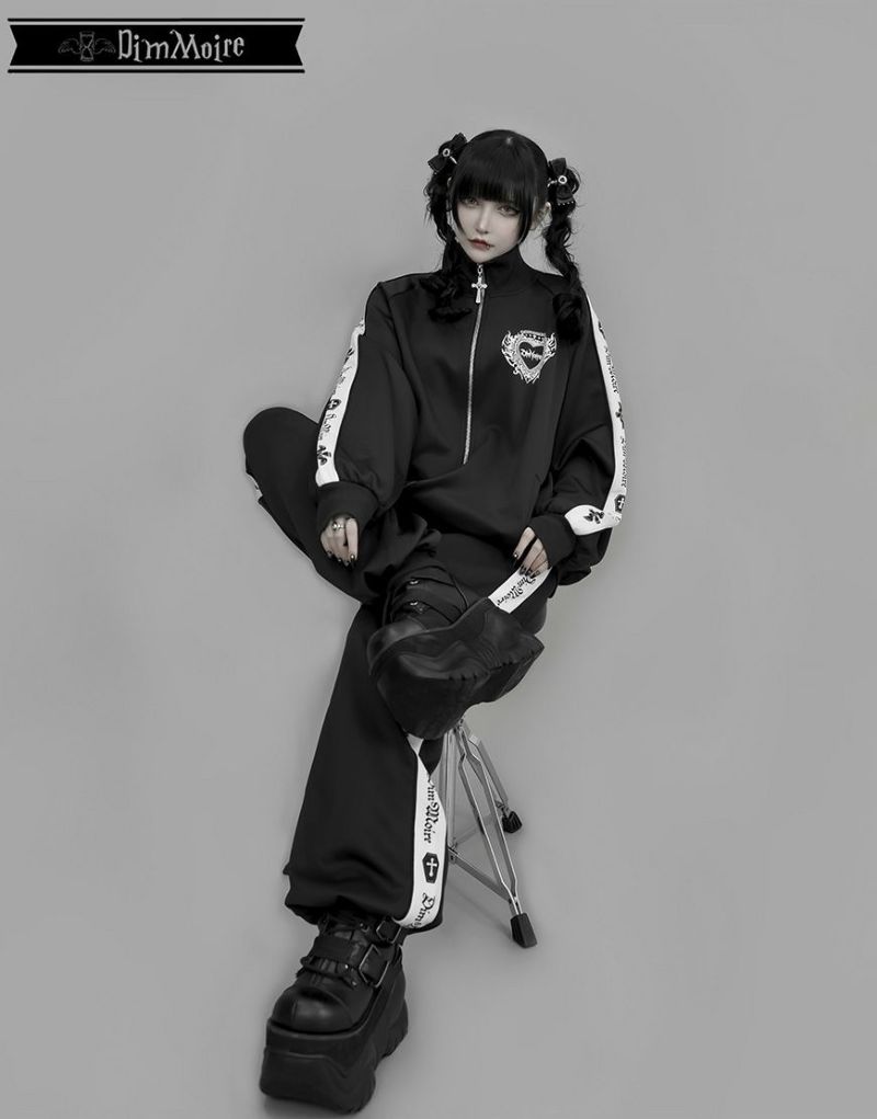 正規品 Mサイズ DimMoire ロゴプリントジャージトップス【Black