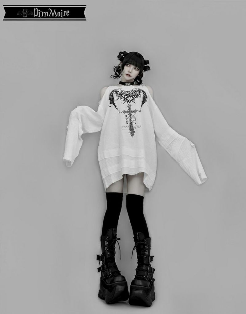 ♡ DimMoire 救済の十字ガーゼトップス White DimMoire【ディムモアール】救済の十字ガーゼトップス/Black