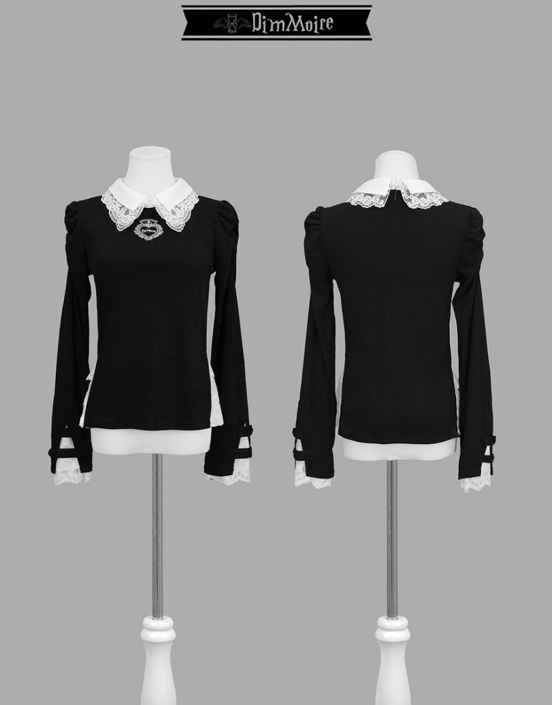 DimMoire【ディムモアール】おすましレース襟トップスBlack×White DimMoireディムモアール おすましレース襟トップス【Black×white