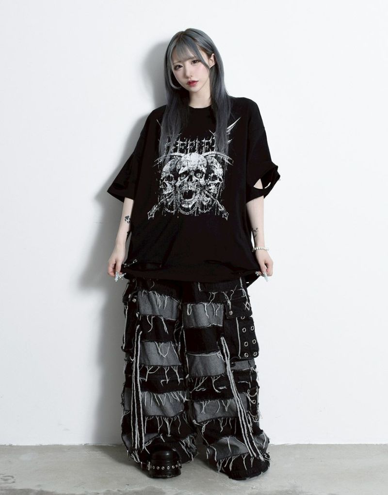 REFLEM スカルプリントダメージ加工半袖Tシャツ REFLEM【レフレム】スカルプリントダメージ加工半袖Tシャツ/全2色