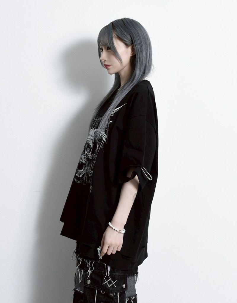 REFLEM【レフレム】スカルプリントダメージ加工半袖Tシャツ/全2色