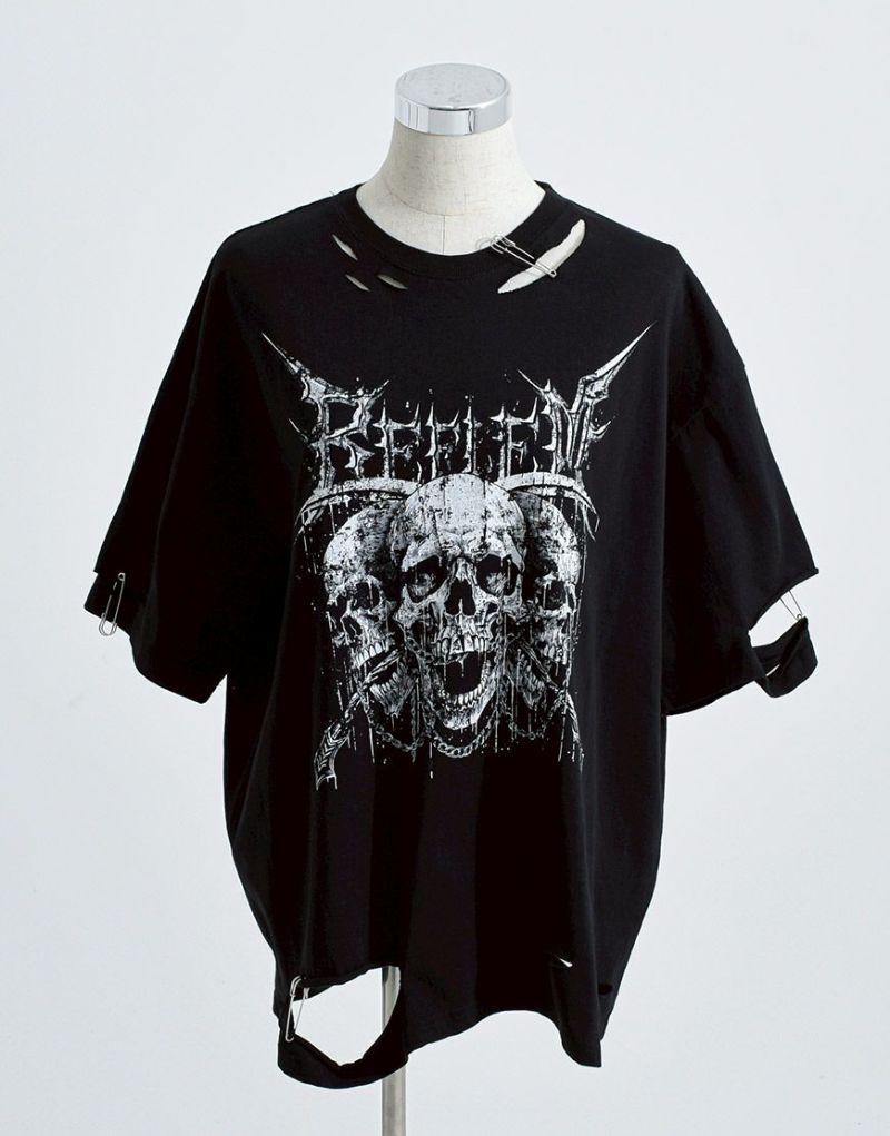 REFLEM スカルプリントダメージ加工半袖Tシャツ REFLEM【レフレム】スカルプリントダメージ加工半袖Tシャツ/全2色