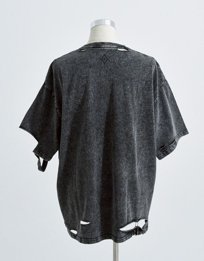 REFLEM スカルプリントダメージ加工半袖Tシャツ REFLEM【レフレム】スカルプリントダメージ加工半袖Tシャツ/全2色