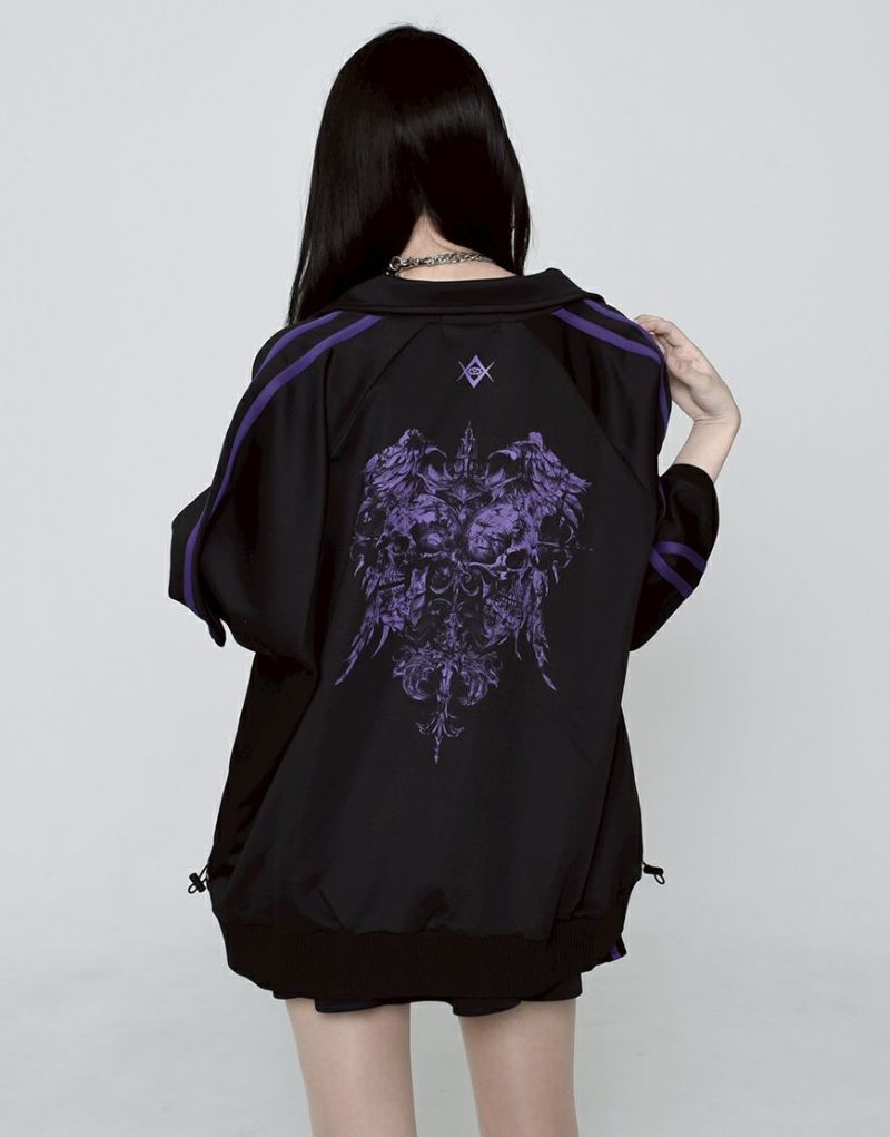 REFLEM【レフレム】シャーリング半袖トラックジャケット　ブラック×パープル REFLEM【レフレム】シャーリング半袖トラックジャージ/全3色