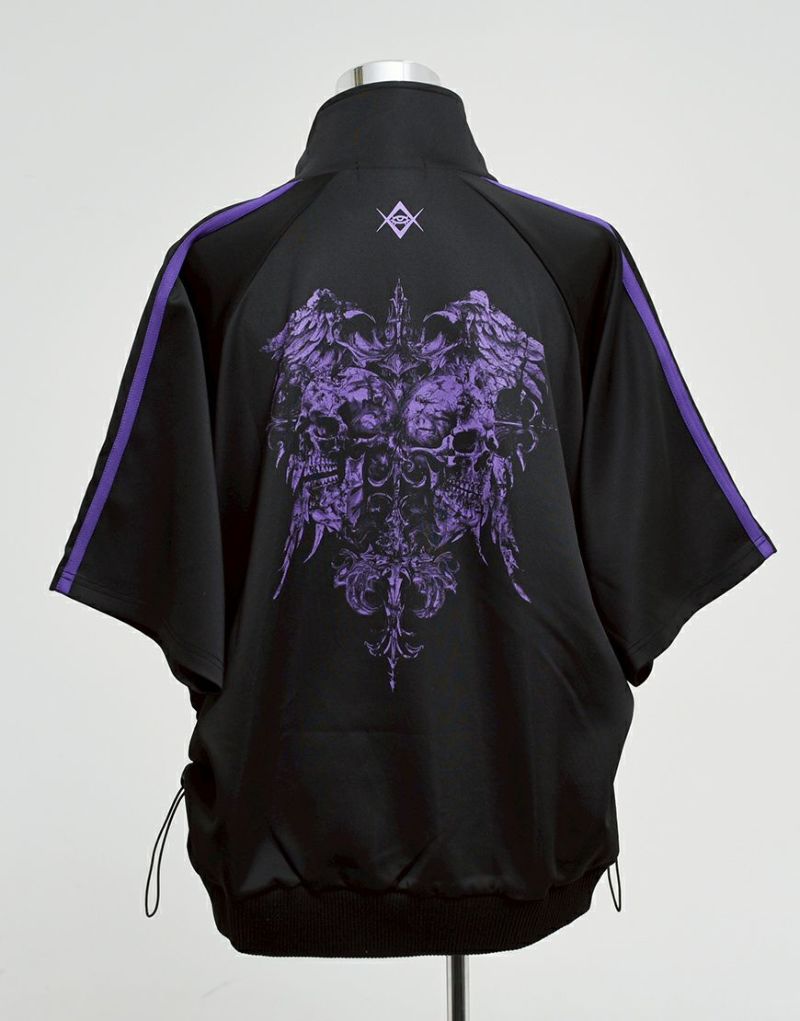 REFLEM【レフレム】シャーリング半袖トラックジャケット　ブラック×パープル REFLEM【レフレム】ベロア刺繍トラックジャケット/全3色