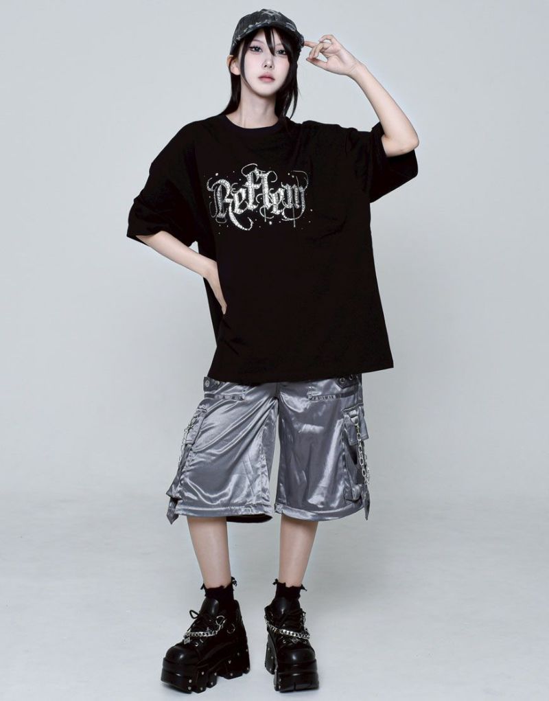 REFLEM【レフレム】ラインストーンロゴ半袖Tシャツ/全3色
