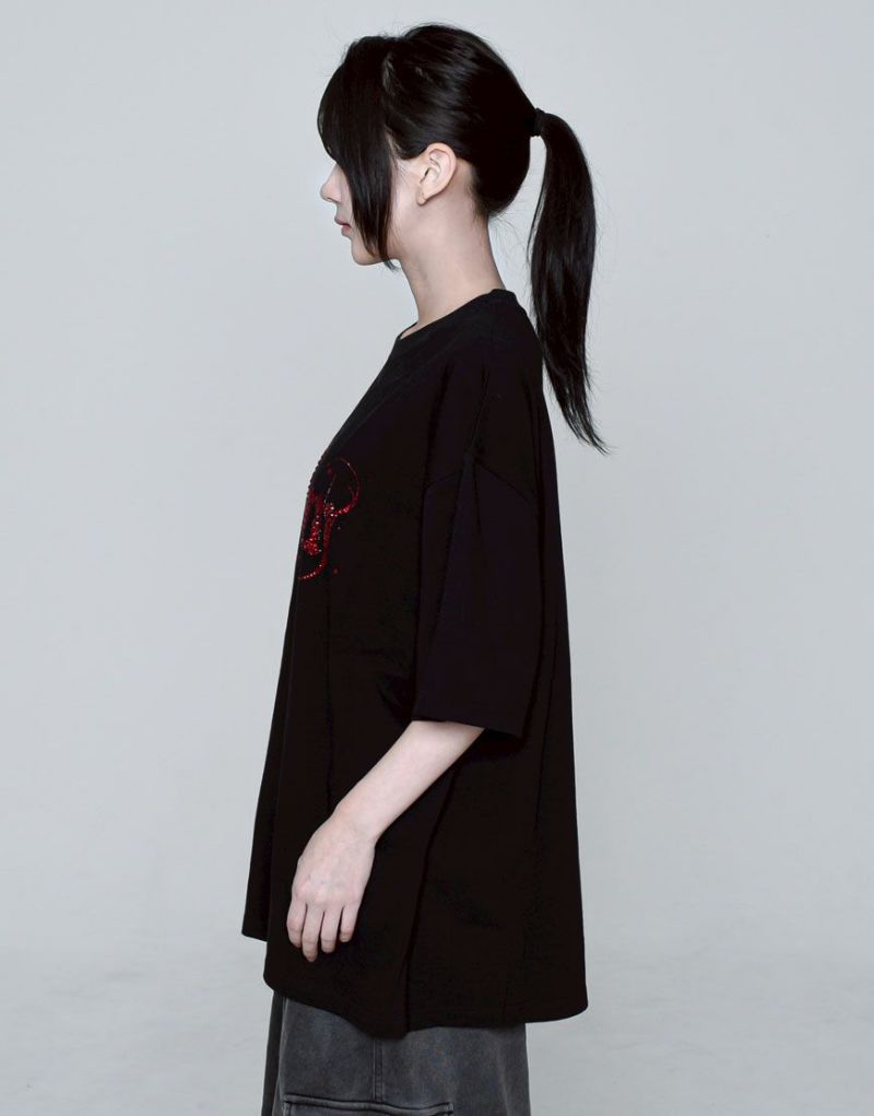 レフレム★ロゴラインストーンTシャツ バックプリント ブラック フリーサイズ セール】『REFLEM/レフレム』ロゴラインストーンTシャツ（T