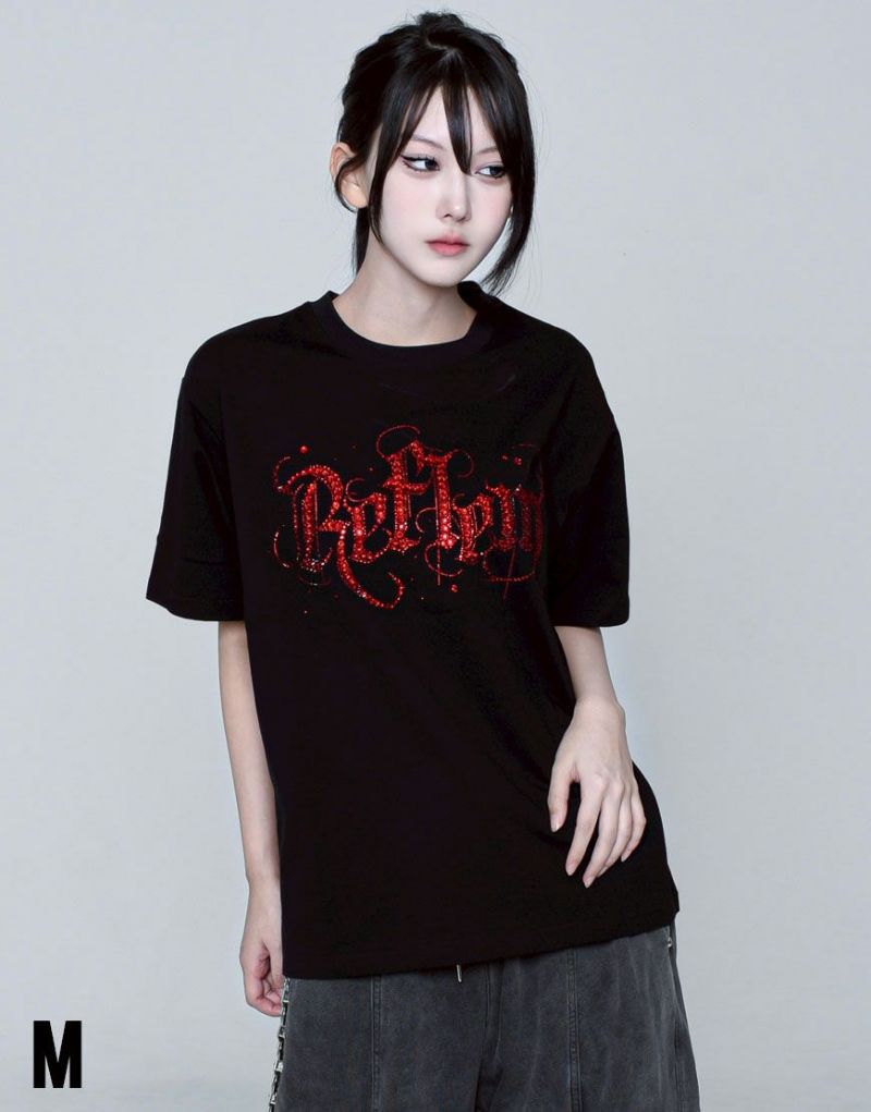 REFLEM【レフレム】チェーン付き顔料加工スウェット半袖Tシャツ　ブラック REFLEM【レフレム】チェーン付き顔料加工スウェット半袖Tシャツ
