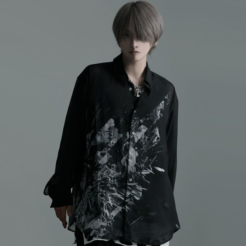 【LEPNARD】シースルー花柄長袖シャツ メンズシースルーシャツ花柄長袖セクシー (シャツ) 98495331