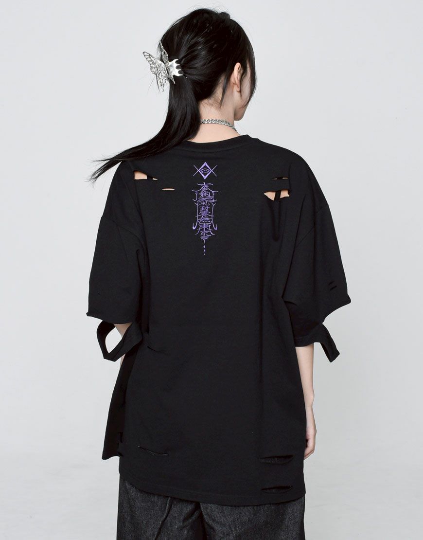 REFLEM【レフレム】ドラゴン刺繍ダメージ半袖Tシャツ/全3色