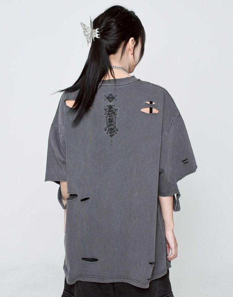 レフレム クロス刺繍半袖Tシャツ グレー REFLEM/レフレム』クロス刺繍Tシャツ/ハーフスリーブカットソー