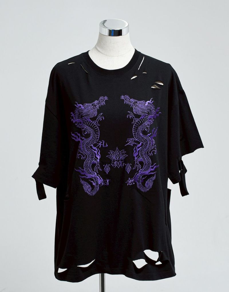 新品レフレム　クロス刺繍Tシャツ　パープル REFLEM tシャツ 「REFLEM/レフレム」クロス刺繍Tシャツ/ハーフ