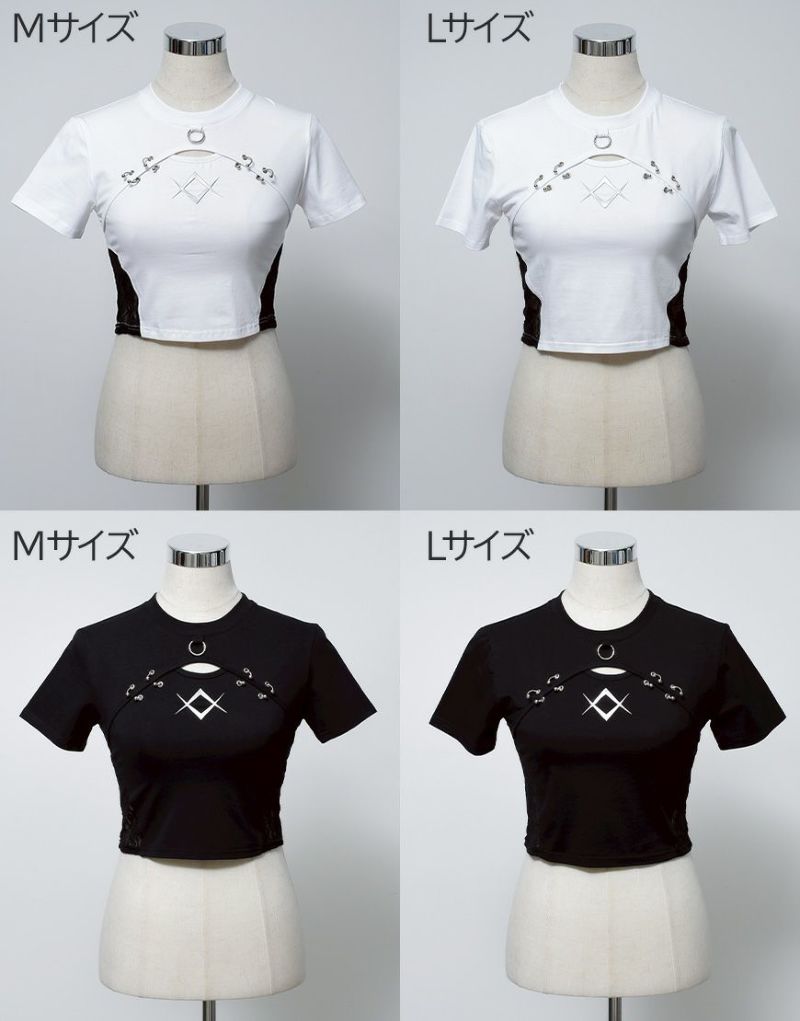 REFLEM メタリックオーバルロゴ切り替えレース切替クロップドTシャツ REFLEM【レフレム】メタリックオーバルロゴ切り替えレース切替