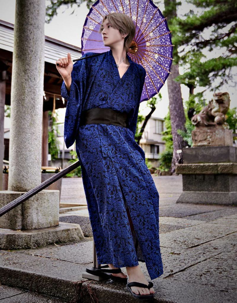 花柄浴衣・帯・下駄・バッグセット KIMONOMACHI 浴衣3点セット（浴衣+帯+下駄） 「浴衣 レトロ