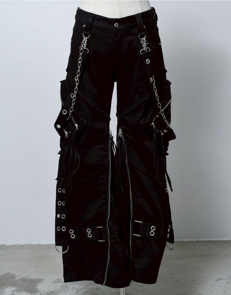 REFLEM【レフレム】サスペンダー付き加工デザインワイドフレアデニム/全2色