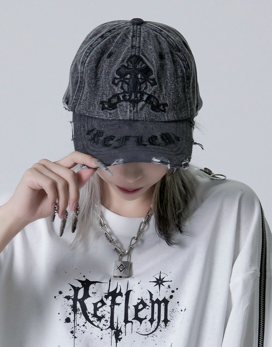 REFLEM【レフレム】クロス刺繍ダメージデニムキャップ/全3色