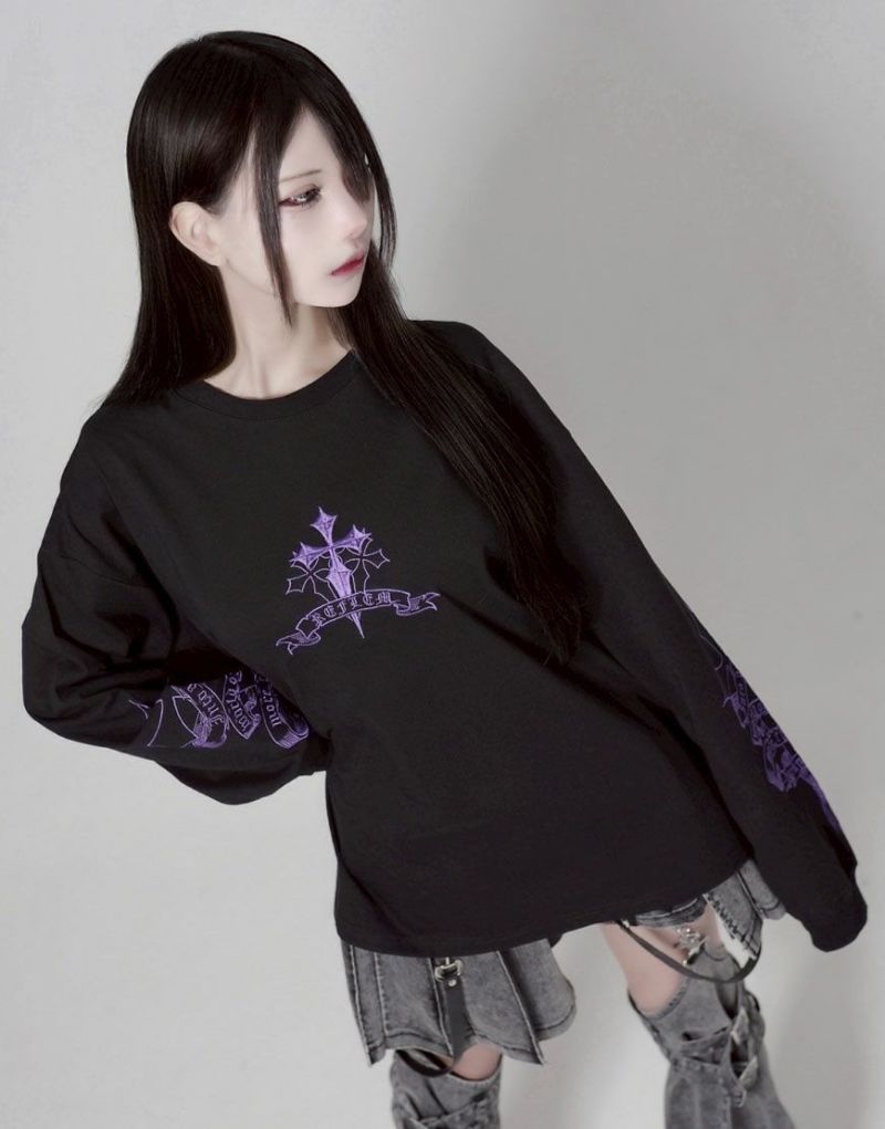 REFLEM【レフレム】クロス刺繍長袖Tシャツ/全4色