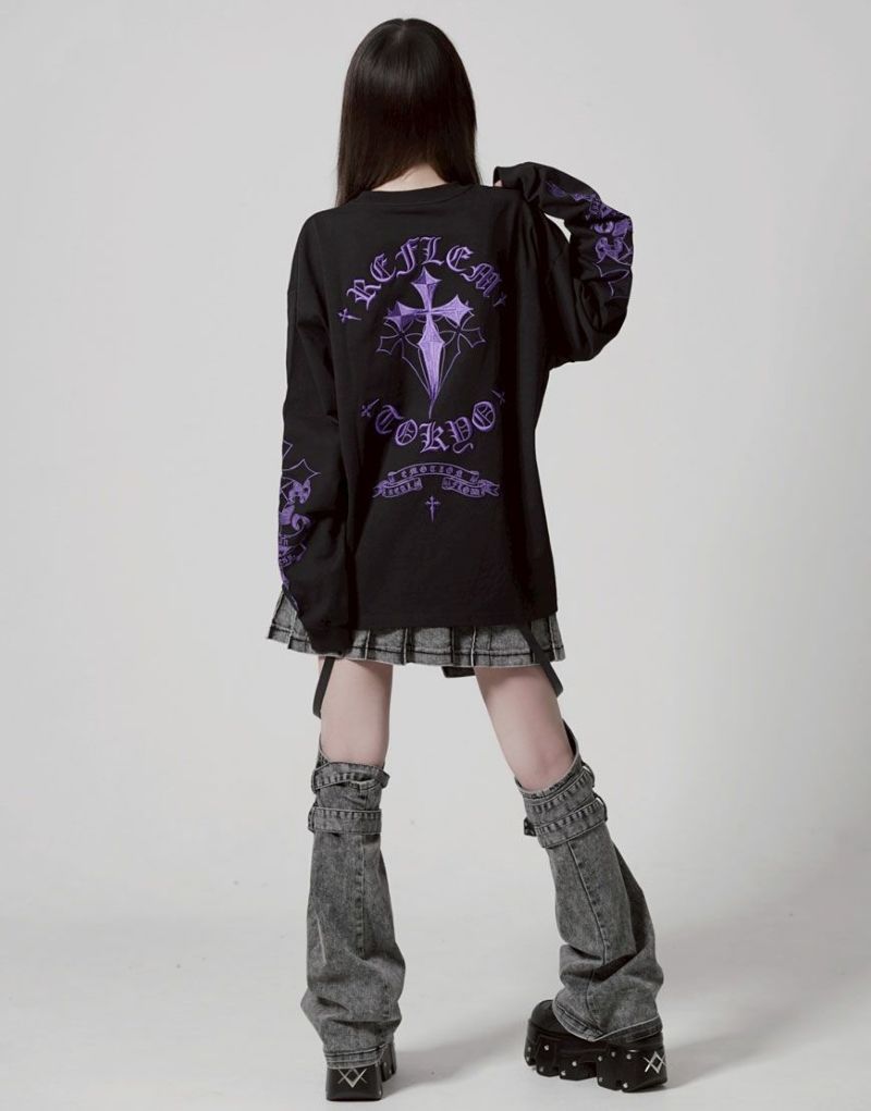 新品レフレム　クロス刺繍Tシャツ　パープル REFLEM/レフレム』クロス刺繍Tシャツ/ハーフスリーブカットソー