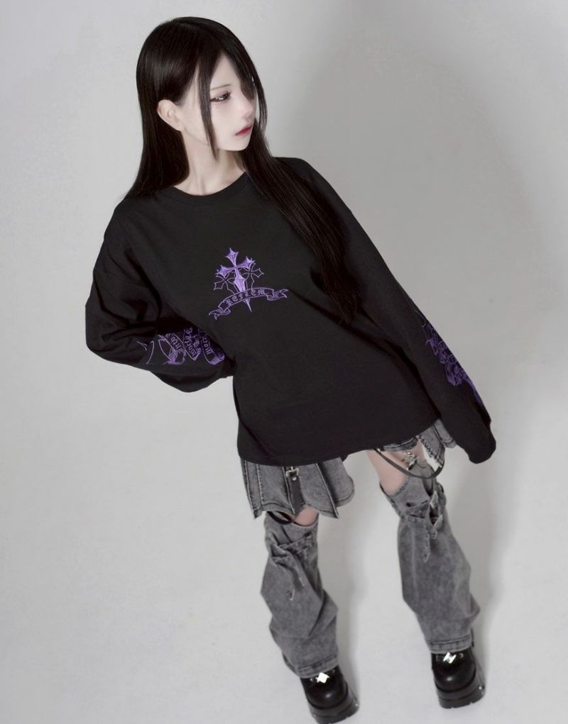 新品レフレム　クロス刺繍Tシャツ　パープル REFLEM/レフレム』クロス刺繍Tシャツ/ハーフスリーブカットソー