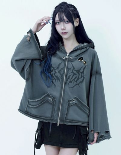 REFLEM【レフレム】クロップドチャイナジップアップパーカー/全2色