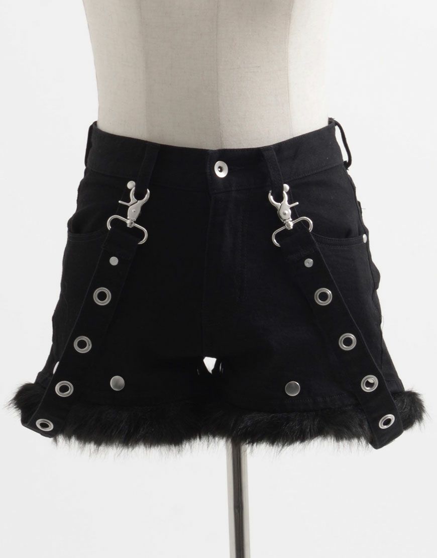 REFLEM【レフレム】ファー付デニムショーツ/全2色