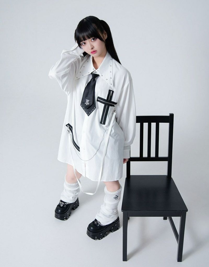 TRAVAS TOKYO【トラバストーキョー】テープ付きネクタイ長袖シャツ/全2色